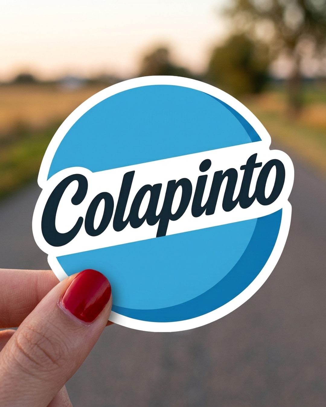 Pegatina Colapinto con diseño argentino sostenida en la mano, a tamaño real