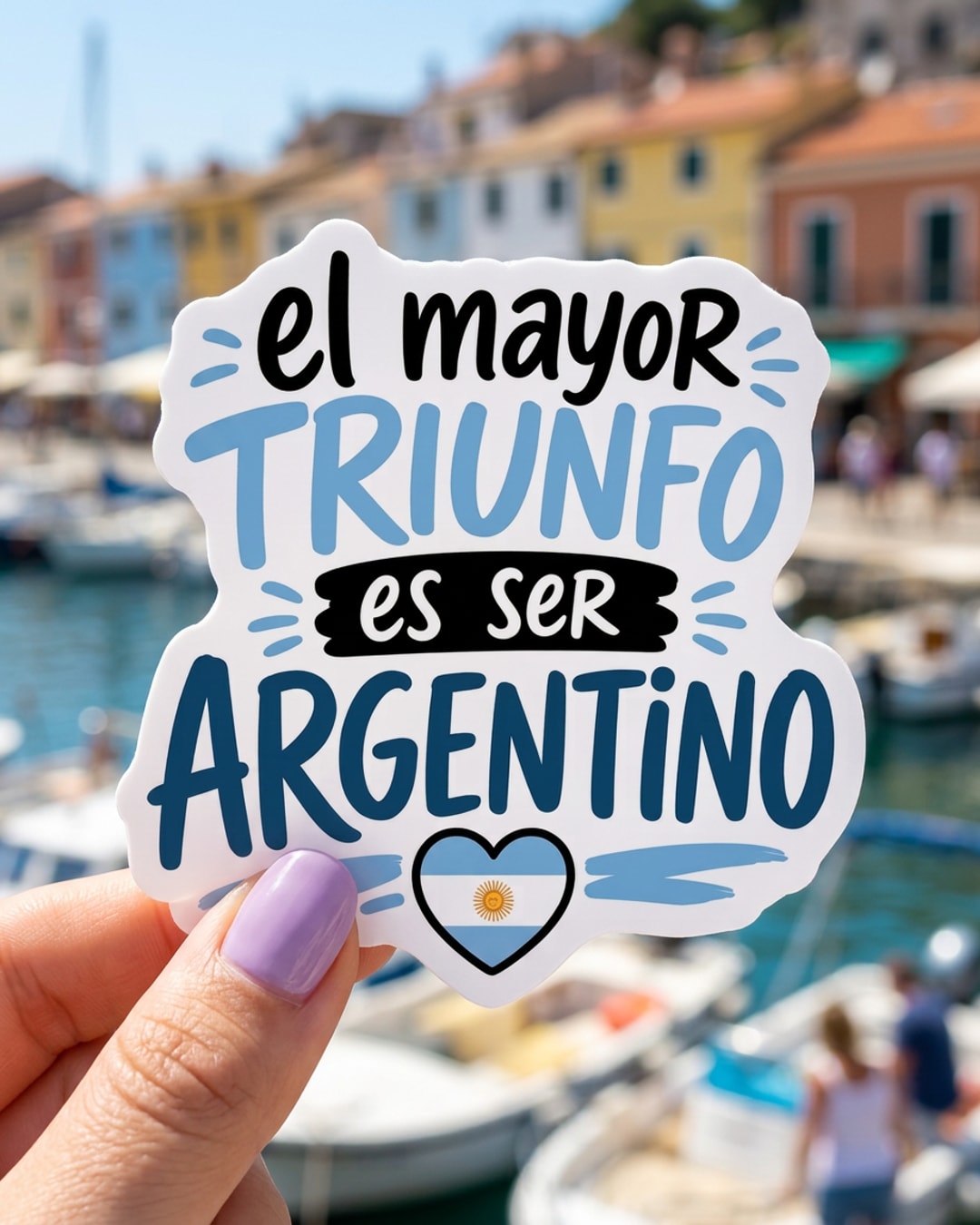 Pegatina El mayor triunfo es ser argentino sostenida en la mano, a tamaño real
