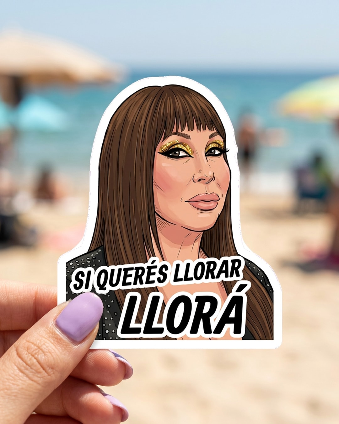Pegatina Diva Argentina Si querés llorar llorá sostenida en la mano, a tamaño real